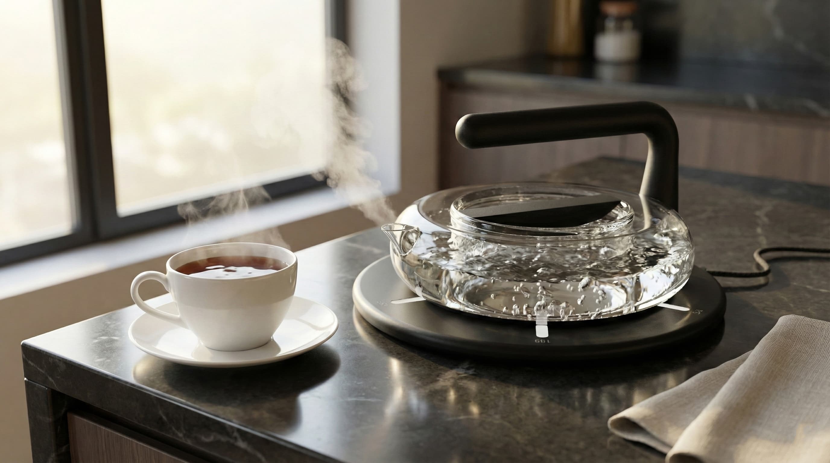 The well kettle on a counter