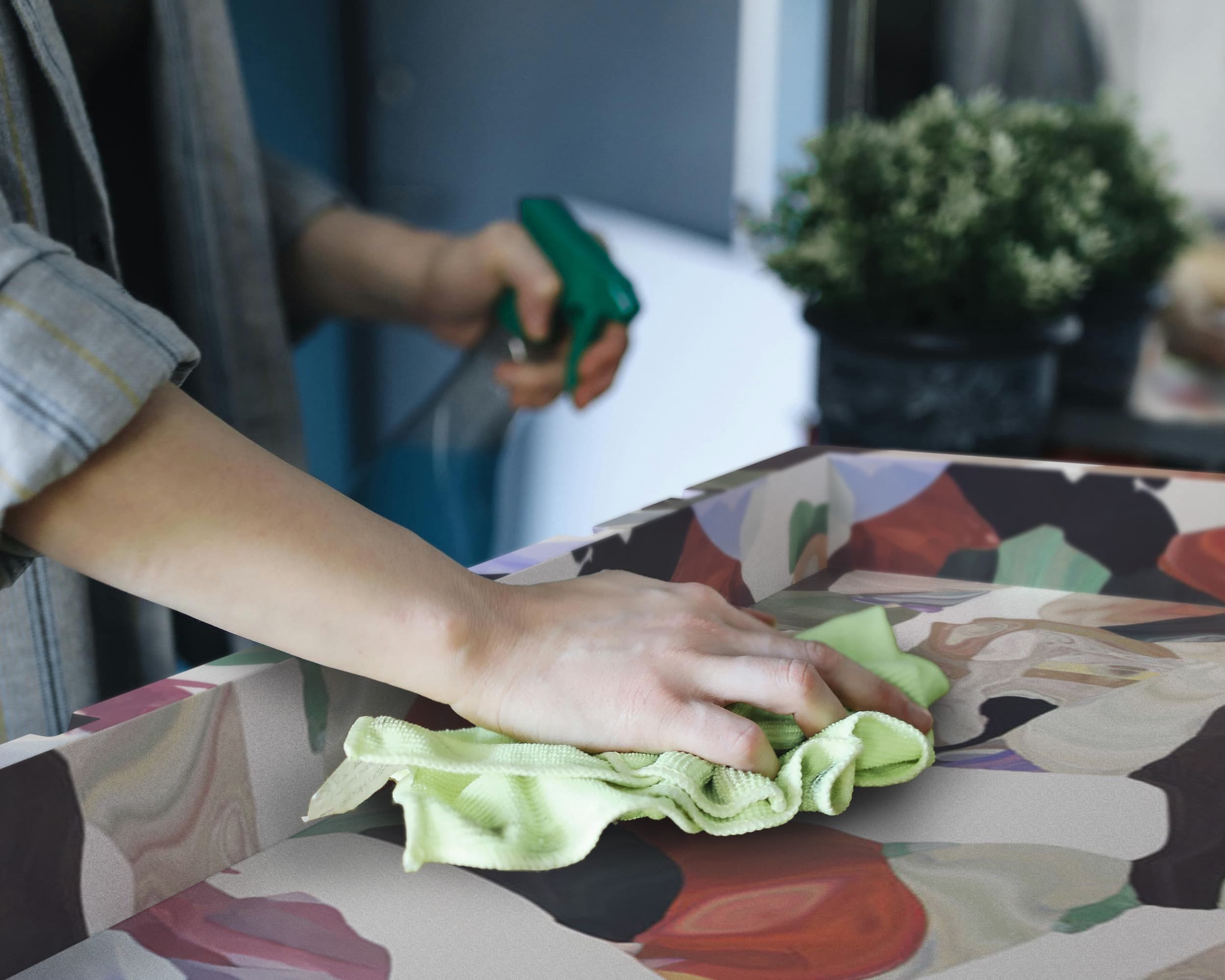 Person cleaning the inside of the case